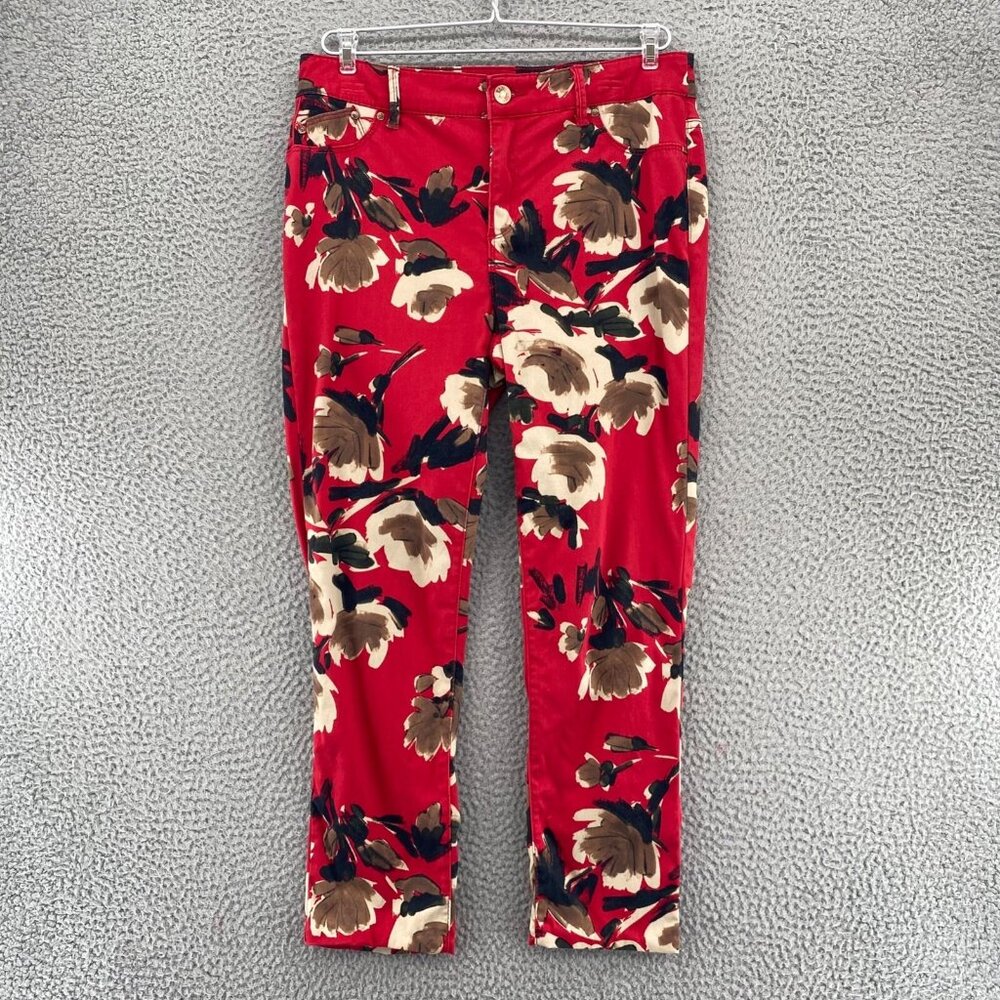 Chicos Jeans Womens 0 US 4R Red Platinum Painted Deco Floral Jeggings Stretch*